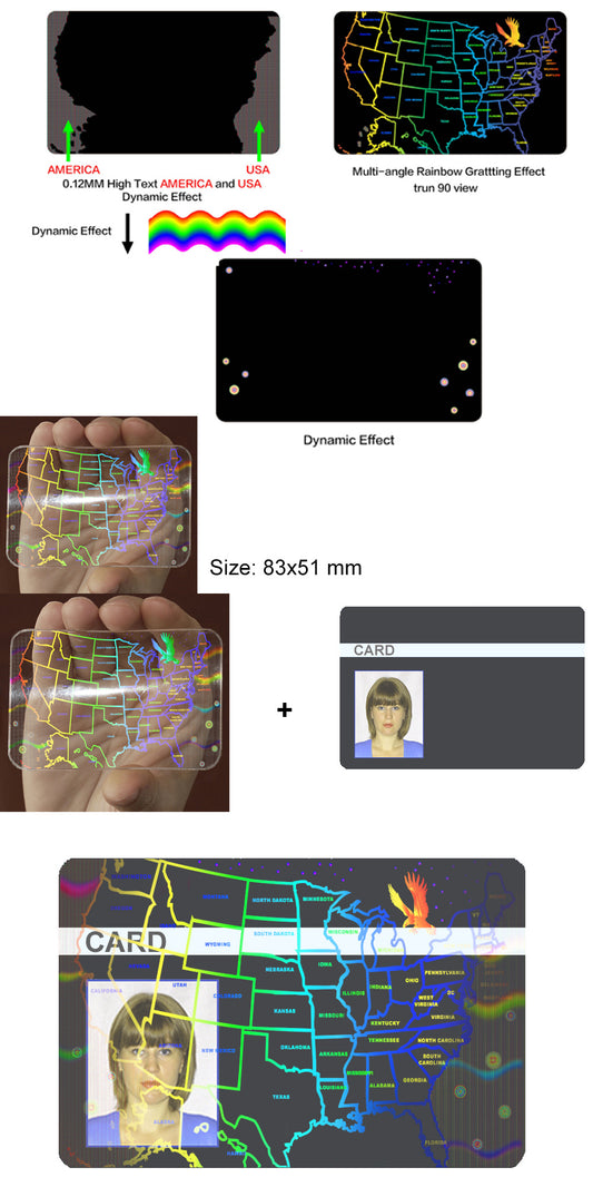 USA MAP SECURITY HOLOGRAM ID OVERLAY, STICKER for USA SECURED ID CARDS - SHID-17, 100/600/2,000