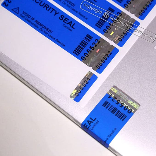 SH2041 Non Residue! Self-Destructible, Tamper Evident, Void Security Hologram Labels, Two Parts Unique; Double Serial Numbers and one Barcode